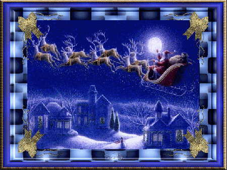 Renifery ciągną sanie z Mikołajem